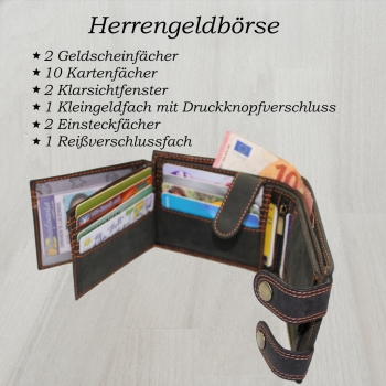 flevado Herrengeldbörse Echt Leder RFID Schutz Querformat